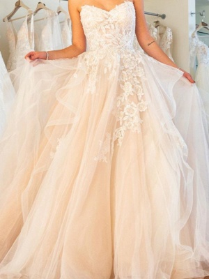 Ball Gown Wedding Dresses Strapless Sweep \ Brush Train Lace Tulle Sleeveless Formal Plus Size_2