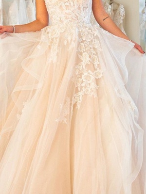 Ball Gown Wedding Dresses Strapless Sweep \ Brush Train Lace Tulle Sleeveless Formal Plus Size_3