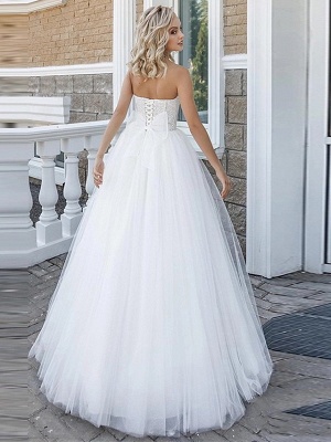 A-Line Wedding Dresses Strapless Floor Length Lace Tulle Strapless Sexy Plus Size_4