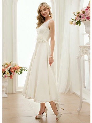 A-Line Wedding Dresses Bateau Neck Tea Length Chiffon Regular Straps Vintage Little White Dress 1950s_3
