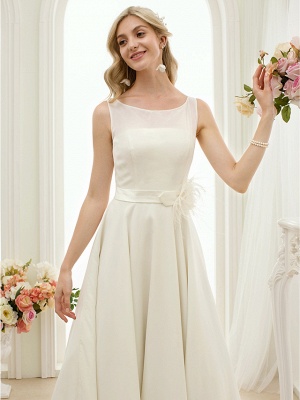 A-Line Wedding Dresses Bateau Neck Tea Length Chiffon Regular Straps Vintage Little White Dress 1950s_7