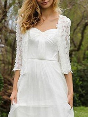 A-Line Wedding Dresses Sweetheart Neckline Floor Length Chiffon Lace Half Sleeve Simple Beach Cape_2