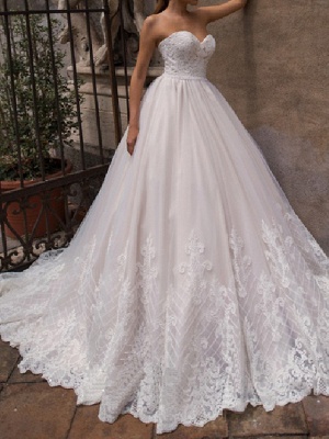 A-Line Off Shoulder Court Train Lace Tulle 3\4 Length Sleeve Country Plus Size Wedding Dresses_1