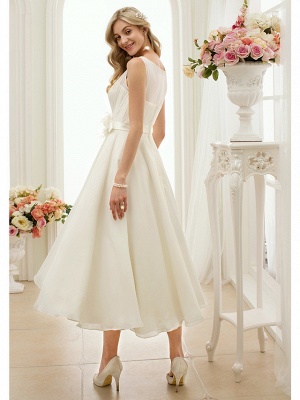 A-Line Wedding Dresses Bateau Neck Tea Length Chiffon Regular Straps Vintage Little White Dress 1950s_2