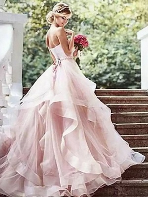 Ball Gown Wedding Dresses Strapless Court Train Lace Tulle Strapless Sexy Wedding Dress in Color Plus Size_3