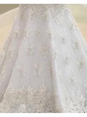 A-Line V Neck Court Train Lace Tulle Charmeuse Long Sleeve Formal Plus Size Illusion Sleeve Wedding Dresses_2