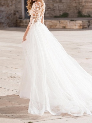 Sheath \ Column Plunging Neck Sweep \ Brush Train Polyester Long Sleeve Country Plus Size Wedding Dresses_2