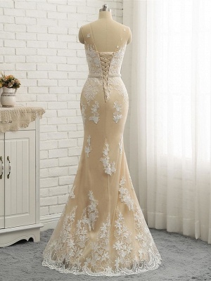 Mermaid \ Trumpet Jewel Neck Chapel Train Lace Tulle Lace Over Satin Regular Straps Formal See-Through Wedding Dresses_7