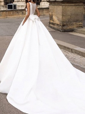 Ball Gown Wedding Dresses Square Neck Court Train Chiffon Over Satin Cap Sleeve Country_2