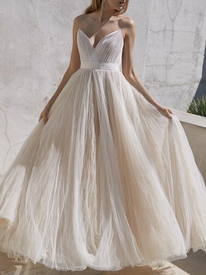 A-Line Wedding Dresses Sweetheart Neckline Sweep \ Brush Train Tulle Strapless Plus Size_1