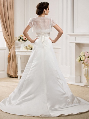 Princess A-Line Wedding Dresses Strapless Court Train Organza Satin Sleeveless_4
