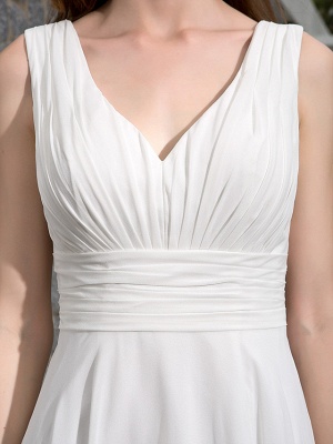 A-Line Wedding Dresses V Neck Asymmetrical Georgette Regular Straps Formal Simple Casual Plus Size_7
