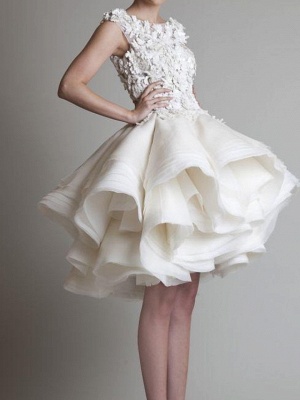 A-Line Wedding Dresses Jewel Neck Asymmetrical Polyester Sleeveless Country Little White Dress Plus Size_1