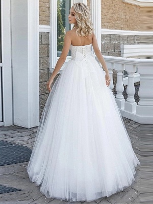 A-Line Wedding Dresses Strapless Floor Length Lace Tulle Strapless Sexy Plus Size_2