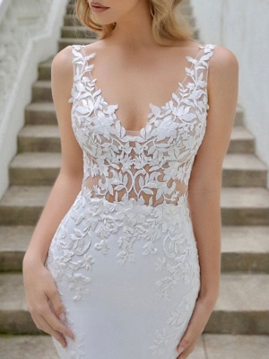A-Line V Neck Sweep \ Brush Train Lace Georgette Sleeveless Sexy Backless Wedding Dresses_2