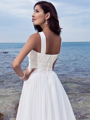 A-Line Wedding Dresses Jewel Neck Sweep \ Brush Train Chiffon Regular Straps Formal Beach Plus Size_4