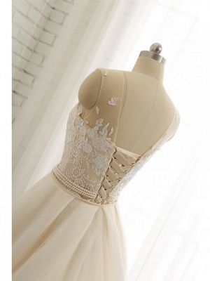 Mermaid \ Trumpet Jewel Neck Chapel Train Lace Tulle Lace Over Satin Regular Straps Formal See-Through Wedding Dresses_9