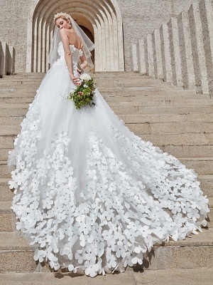 Ball Gown Wedding Dresses Strapless Court Train Tulle Strapless Country Glamorous Plus Size_11