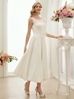 A-Line Wedding Dresses Bateau Neck Tea Length Chiffon Regular Straps Vintage Little White Dress 1950s_5