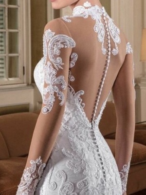 Mermaid \ Trumpet Wedding Dresses High Neck Sweep \ Brush Train Lace Long Sleeve Sexy See-Through Illusion Sleeve_2