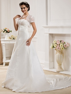 Princess A-Line Wedding Dresses Strapless Court Train Organza Satin Sleeveless_3