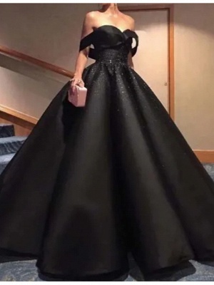 Ball Gown Wedding Dresses Off Shoulder Floor Length Polyester Strapless Formal Plus Size Black_1