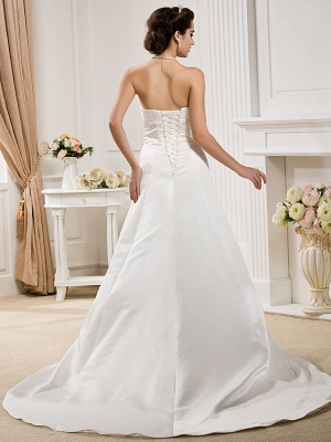 Princess A-Line Wedding Dresses Strapless Court Train Organza Satin Sleeveless_8