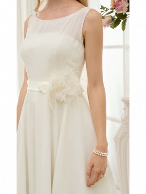A-Line Wedding Dresses Bateau Neck Tea Length Chiffon Regular Straps Vintage Little White Dress 1950s_9