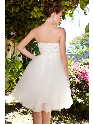 Ball Gown Wedding Dresses Sweetheart Neckline Knee Length Taffeta Tulle Strapless See-Through_6