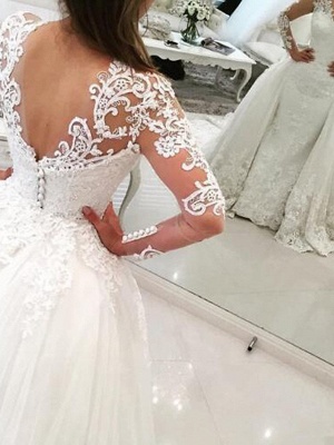 Ball Gown Mermaid \ Trumpet V Neck Sweep \ Brush Train Lace Tulle Lace Over Satin Long Sleeve Glamorous See-Through Illusion Sleeve Wedding Dresses_2