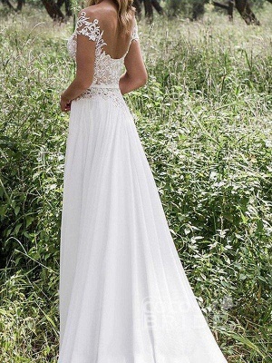 Sleeveless V-neck Lace Chiffon A-Line Side Split Floor-Length Wedding Dresses_2