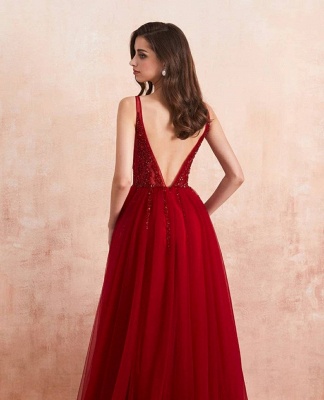 ZY176 Elegant Evening Dresses V Neckline Prom Dresses Long Red Online_5