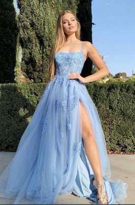 ZY216 Blue Evening Dresses With Lace Evening Wear_2