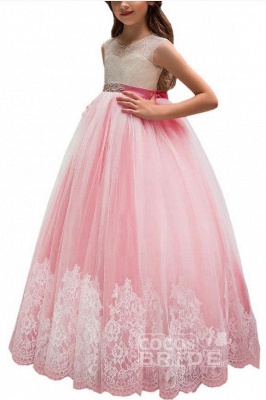 Pink Scoop Neck Sleeveless Ball Gown Flower Girls Dress_7