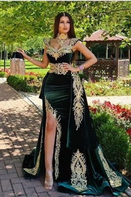 ZY174 Evening Dresses Long Green Evening Wear Prom Dress With Lace_1