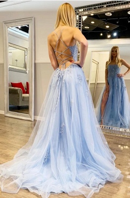 ZY216 Blue Evening Dresses With Lace Evening Wear_5