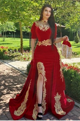 ZY170 Elegant Evening Dresses Long Red Prom Dresses With Sleeves_1
