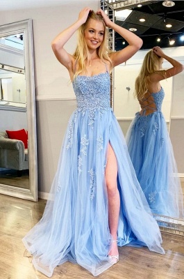 ZY216 Blue Evening Dresses With Lace Evening Wear_3