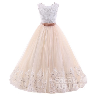 White Scoop Neck Sleeveless Ball Gown Flower Girls Dress_4