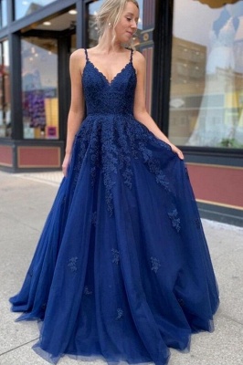 ZY213 Royal Blue Evening Dresses Long Cheap Prom Dresses With Lace_1