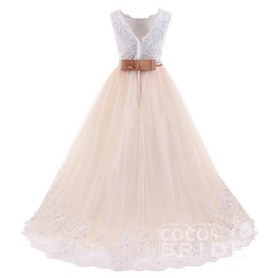 White Scoop Neck Sleeveless Ball Gown Flower Girls Dress_5