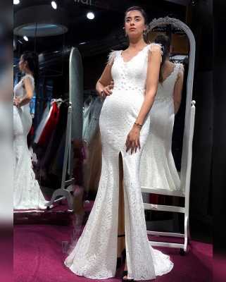 ZY302 Simple Evening Dresses Long White Prom Dresses With Lace_2