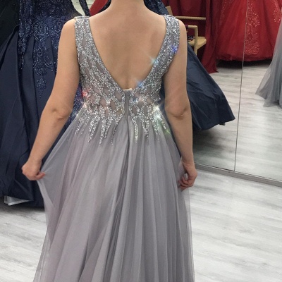 ZY280 Elegant Evening Dresses Long V Neck Prom Dresses Glitter_4