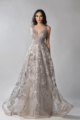 ZY338 Elegant Evening Dresses V Neckline Evening Dress With Lace_1