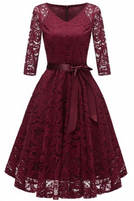 Vintage Floral Lace Pleated O-Neck Elegant Party Dresses_2