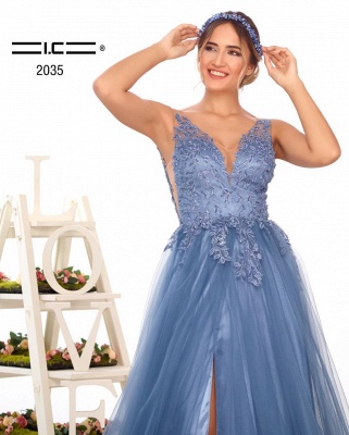 ZY328 Evening Dresses Long V Neckline Prom Dresses With Pointy Blue_4
