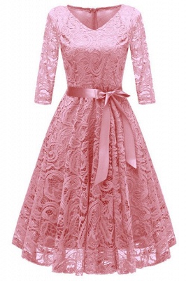 Vintage Floral Lace Pleated O-Neck Elegant Party Dresses_1