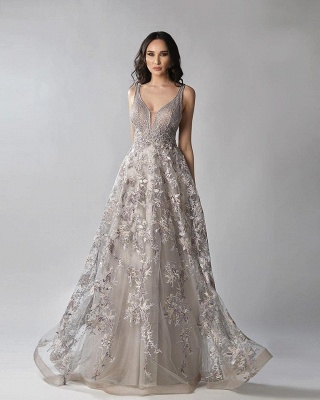 ZY338 Elegant Evening Dresses V Neckline Evening Dress With Lace_3