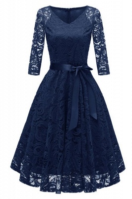 Vintage Floral Lace Pleated O-Neck Elegant Party Dresses_3